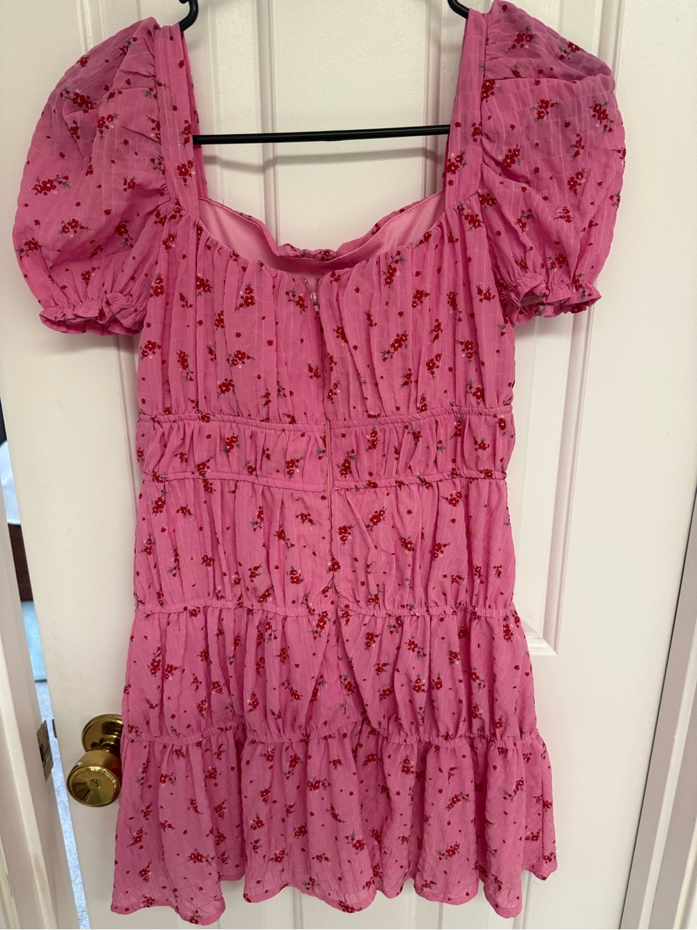 Girls' Miss Behave brand Pink Puff-Sleeve Tiered Floral Dress size 12
